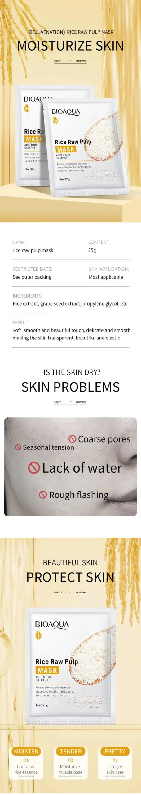 10pcs BIOAQUA Rice Raw Pulp Facial Masks skincare Moisturizing Firming Hydrating Face Mask Sheets Mask Korean Skin Care 10pcs BIOAQUA Rice Raw Pulp Facial Masks skincare Moisturizing Firming Hydrating Face Mask Sheets Mask Korean Skin Care