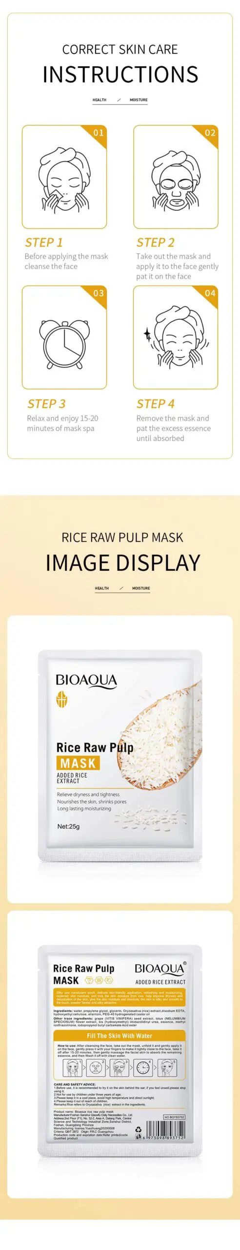 10pcs BIOAQUA Rice Raw Pulp Facial Masks skincare Moisturizing Firming Hydrating Face Mask Sheets Mask Korean Skin Care 10pcs BIOAQUA Rice Raw Pulp Facial Masks skincare Moisturizing Firming Hydrating Face Mask Sheets Mask Korean Skin Care