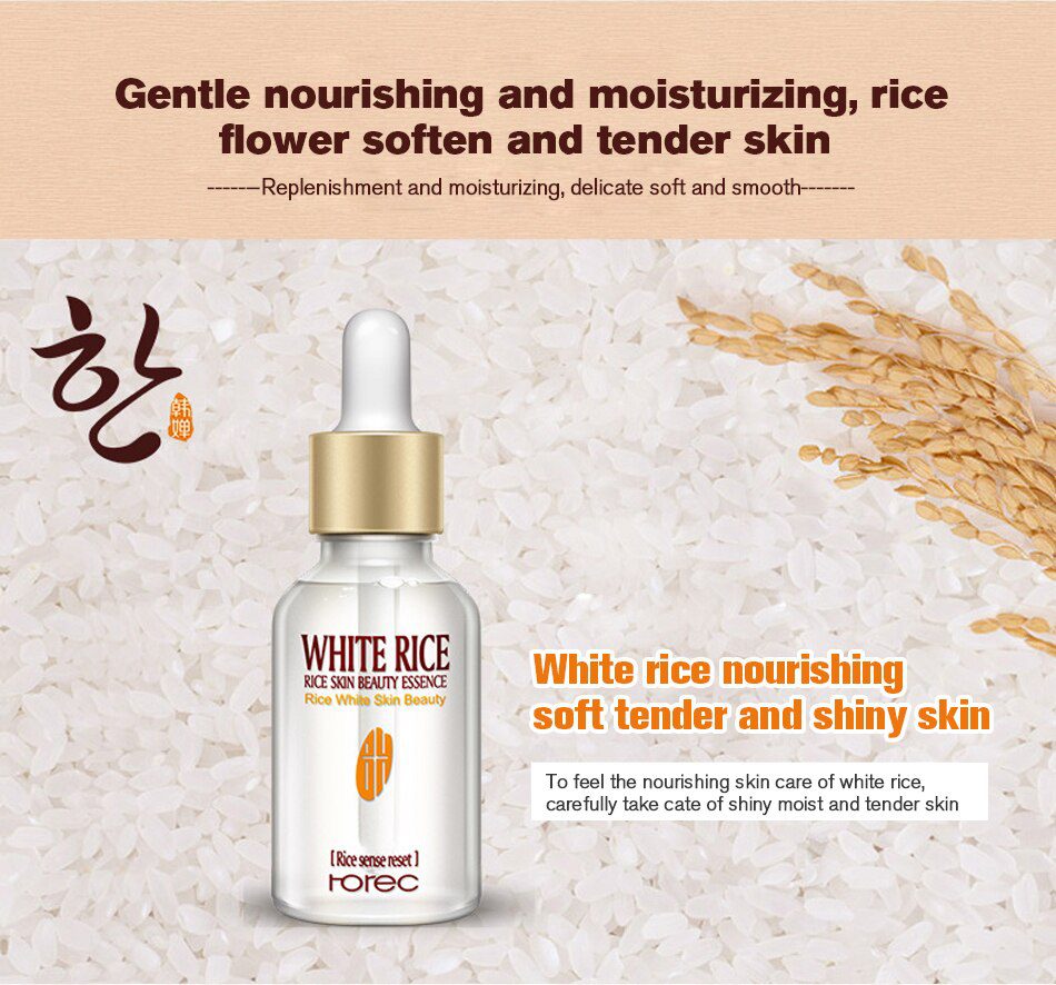 HOREC White Rice Whitening Serum Face Moisturizing Cream Anti Wrinkle Anti Aging Face Fine Lines Acne Treatment Skin Care 15ml