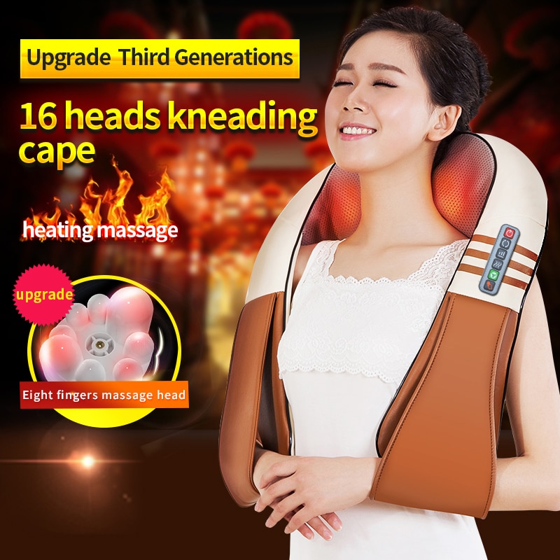 (with Gift Box)JinKaiRui U Shape Electrical Shiatsu Back Neck Shoulder Body Massager Infrared Heated Kneading Car/Home Massagem