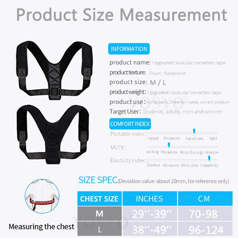 YOSYO Brace Support Belt Adjustable Back Posture Corrector Clavicle Spine Back Shoulder Lumbar Posture Correction