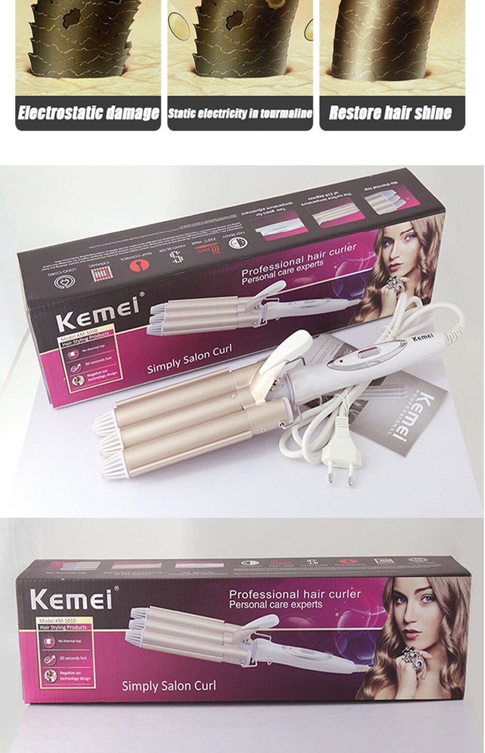 Kemei Curling hair curler Professional hair care & styling tools Wave Hair styler curling irons Hair crimper krultang iron   5