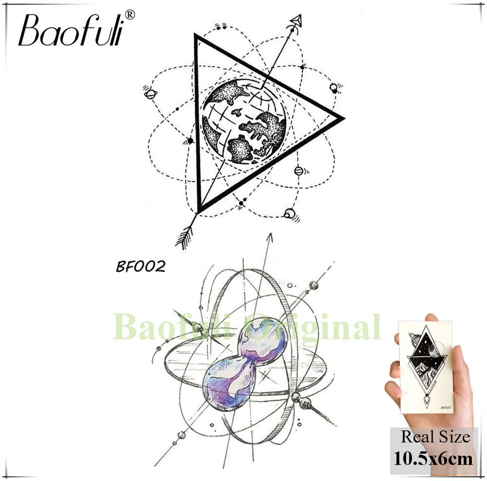 Baofuli Waterproof Temporary Sticker Geometric Planet Jellyfish Tattoo Black Triangle Tattoos Body Arm Men Fake Tatoos Chains