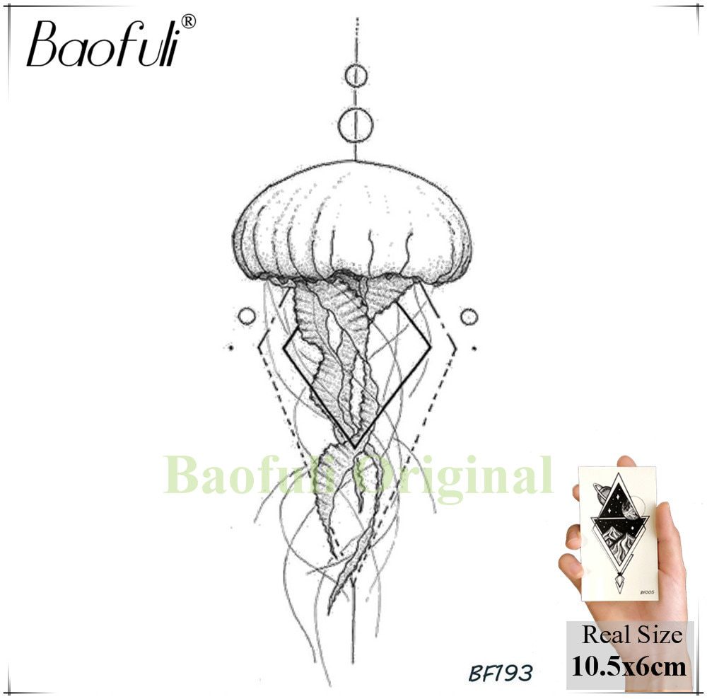 Baofuli Waterproof Temporary Sticker Geometric Planet Jellyfish Tattoo Black Triangle Tattoos Body Arm Men Fake Tatoos Chains