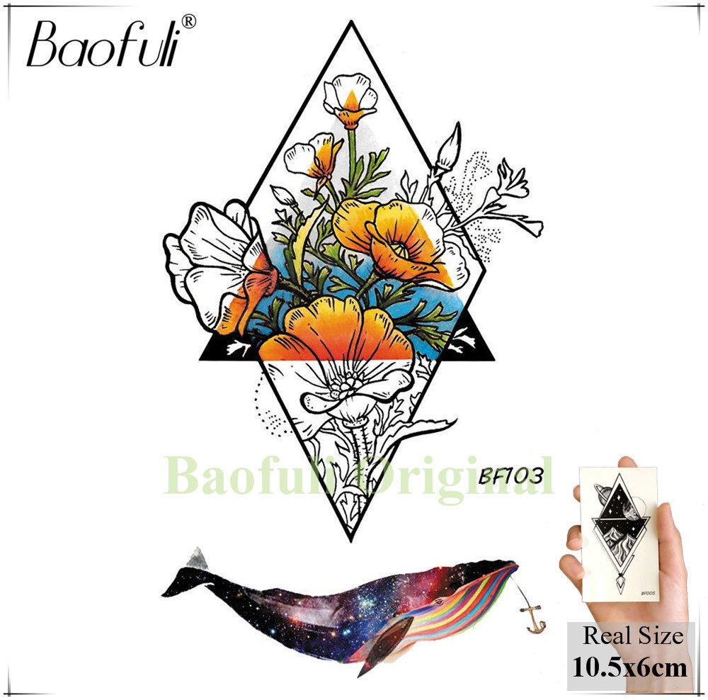 Baofuli Waterproof Temporary Sticker Geometric Planet Jellyfish Tattoo Black Triangle Tattoos Body Arm Men Fake Tatoos Chains