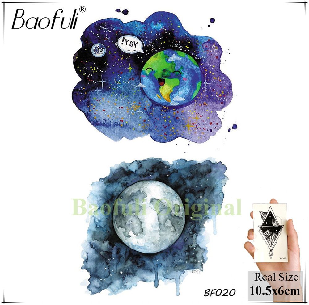 Baofuli Waterproof Temporary Sticker Geometric Planet Jellyfish Tattoo Black Triangle Tattoos Body Arm Men Fake Tatoos Chains