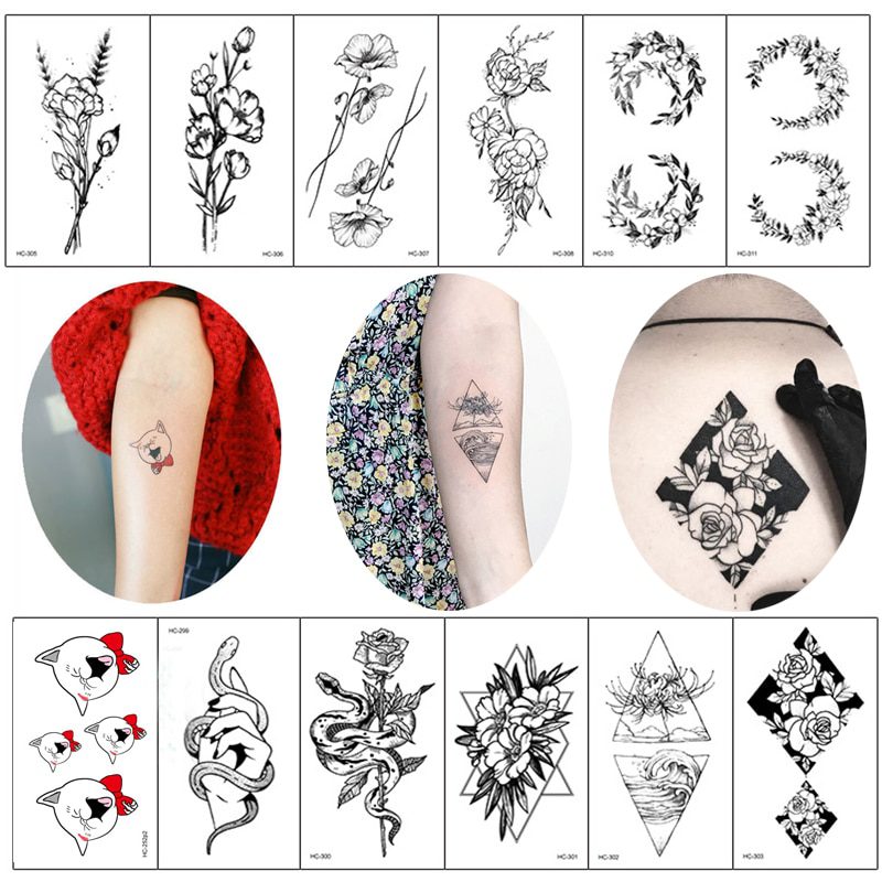 Hot 1PC Popular Ballet Black White Flowers Tattoos Sticker Temporary Drawing Body Art Fake Water Transfer