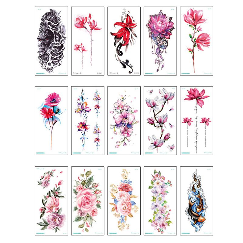 Fashion Colorful Flowers Tattoo Women New Waterproof Temporary Black Tattoo Sticker Body Art