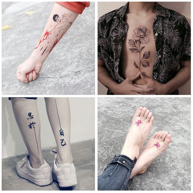 Fashion Colorful Flowers Tattoo Women New Waterproof Temporary Black Tattoo Sticker Body Art