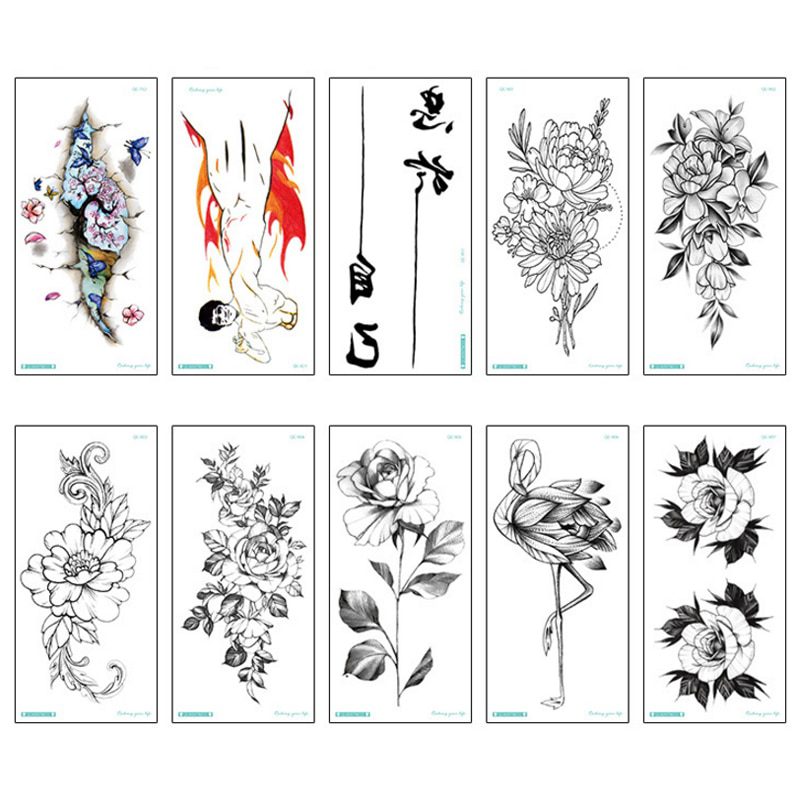 Fashion Colorful Flowers Tattoo Women New Waterproof Temporary Black Tattoo Sticker Body Art