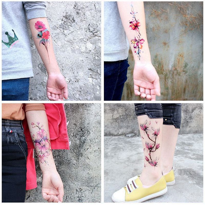 Fashion Colorful Flowers Tattoo Women New Waterproof Temporary Black Tattoo Sticker Body Art