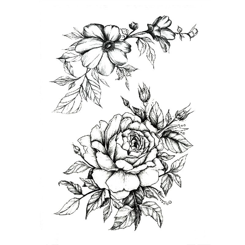 1 PC Fashion Women Girl Temporary Tattoo Sticker Black Roses Design Full Flower Arm Body Art Big Large Fake Tattoo Sticker