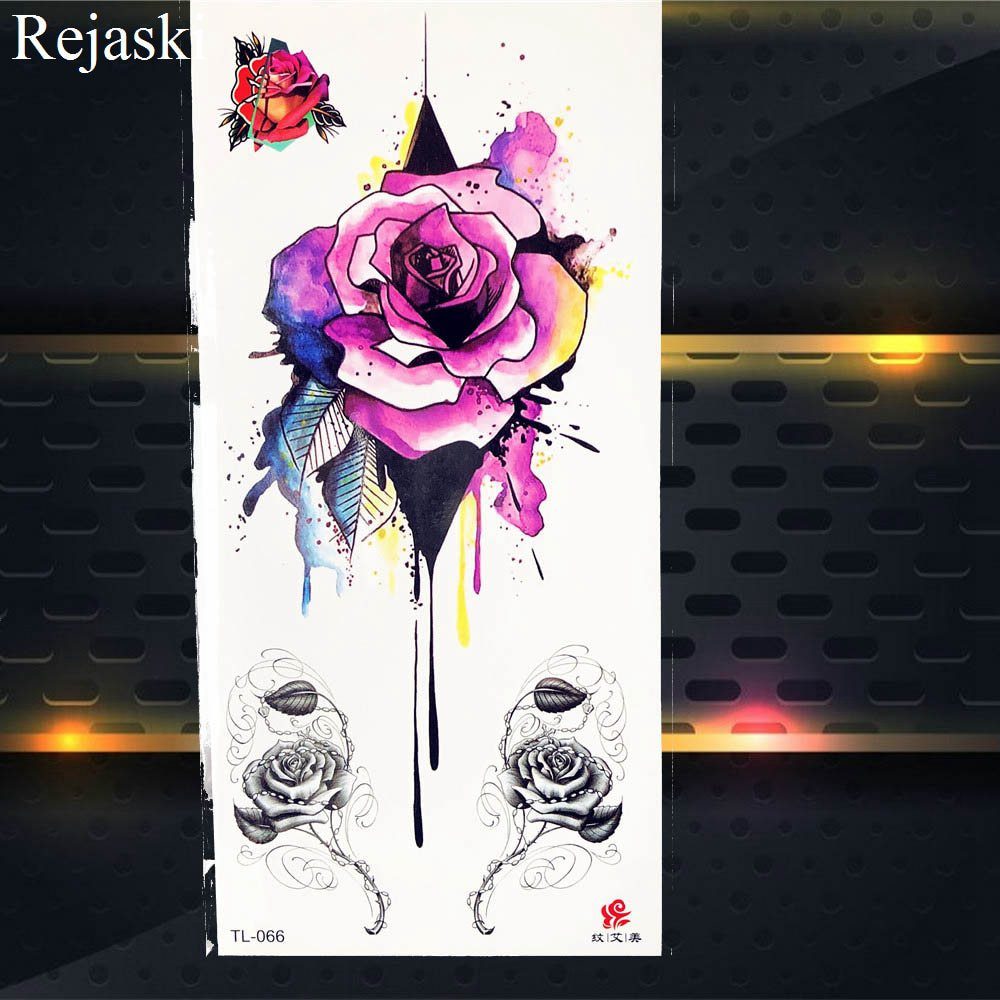 Purple Rose Jewelry Water Transfer Tattoo Stickers Women Body Chest Art Temporary Tattoo Girl Waist Bracelet Flash Tatoos Flower