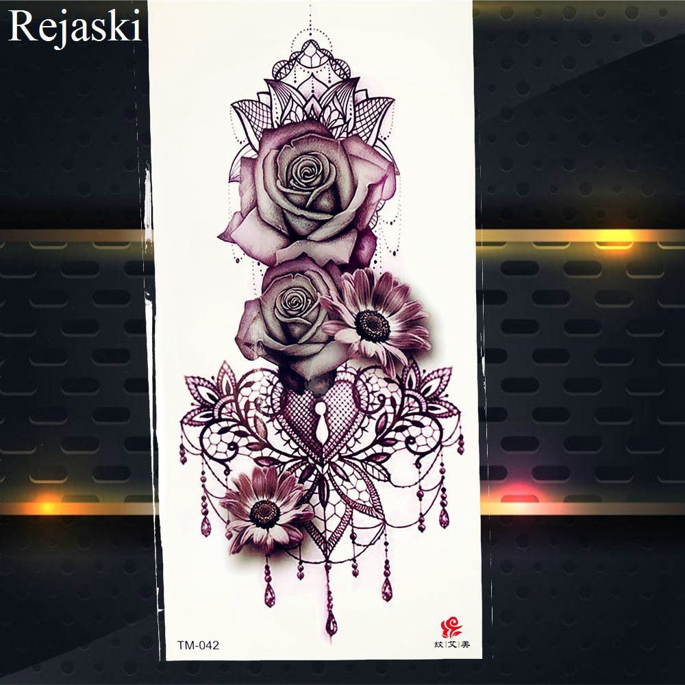 Purple Rose Jewelry Water Transfer Tattoo Stickers Women Body Chest Art Temporary Tattoo Girl Waist Bracelet Flash Tatoos Flower