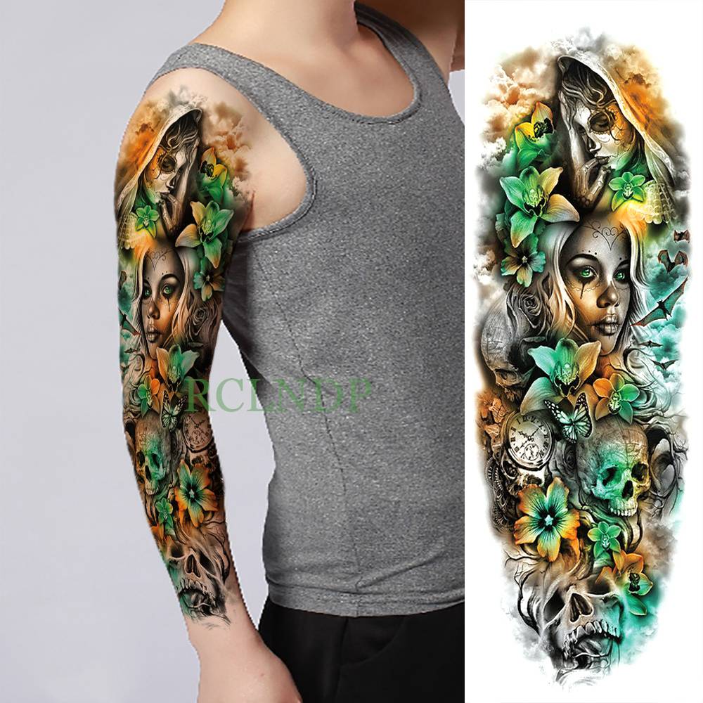 Waterproof Temporary Tattoo Sticker eye clock bird Pagoda full arm large size fake tatto flash tatoo sleeve tato for men women