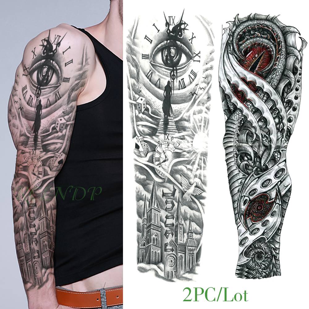 Waterproof Temporary Tattoo Sticker eye clock bird Pagoda full arm large size fake tatto flash tatoo sleeve tato for men women