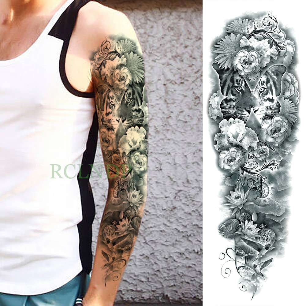 Waterproof Temporary Tattoo Sticker eye clock bird Pagoda full arm large size fake tatto flash tatoo sleeve tato for men women