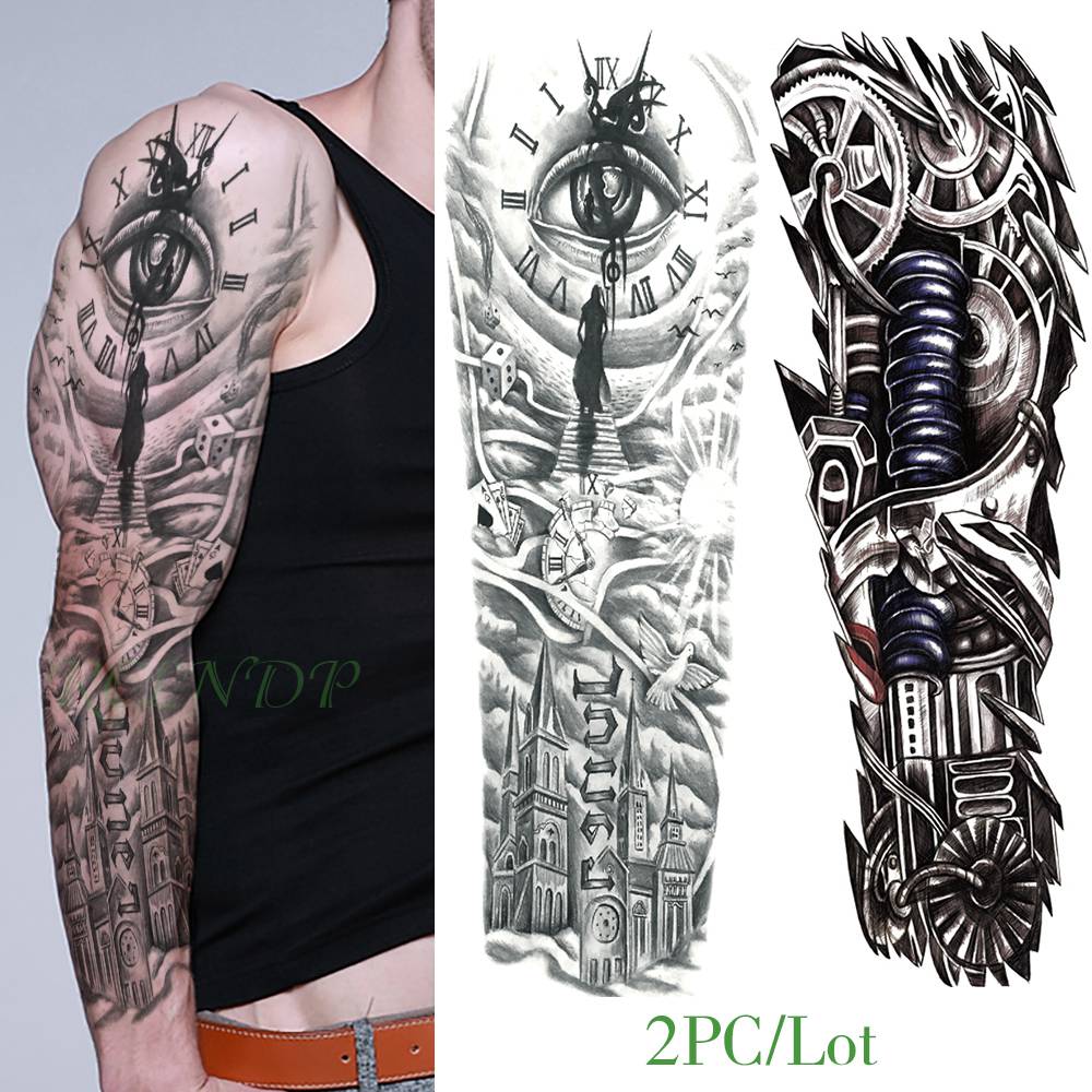 Waterproof Temporary Tattoo Sticker eye clock bird Pagoda full arm large size fake tatto flash tatoo sleeve tato for men women