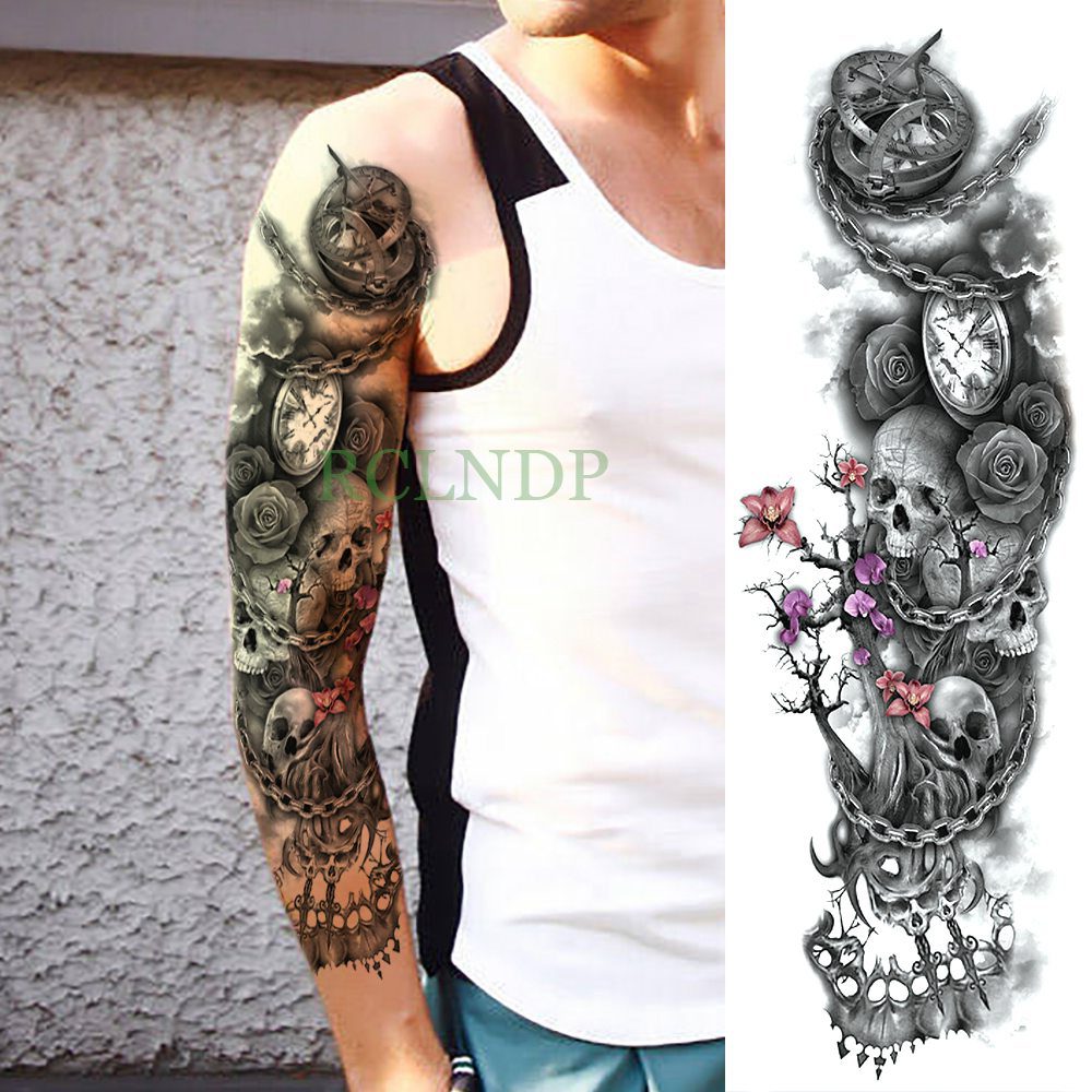 Waterproof Temporary Tattoo Sticker eye clock bird Pagoda full arm large size fake tatto flash tatoo sleeve tato for men women