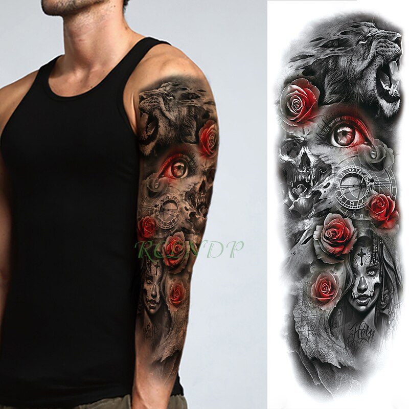 Waterproof Temporary Tattoo Sticker eye clock bird Pagoda full arm large size fake tatto flash tatoo sleeve tato for men women