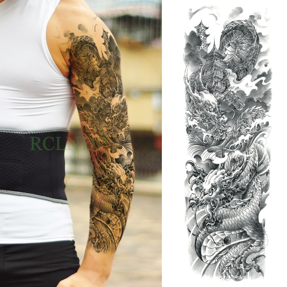 Waterproof Temporary Tattoo Sticker eye clock bird Pagoda full arm large size fake tatto flash tatoo sleeve tato for men women