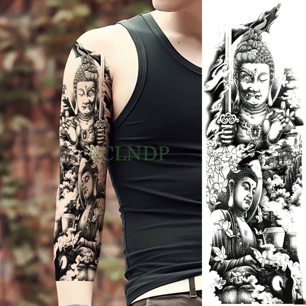 Waterproof Temporary Tattoo Sticker eye clock bird Pagoda full arm large size fake tatto flash tatoo sleeve tato for men women