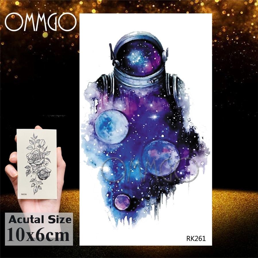 Watercolor Astronaut Universe Temporary Tattoos Sticker For Kids Fake Tattoo Planets Star Tatoos Children Waterproof Space Man