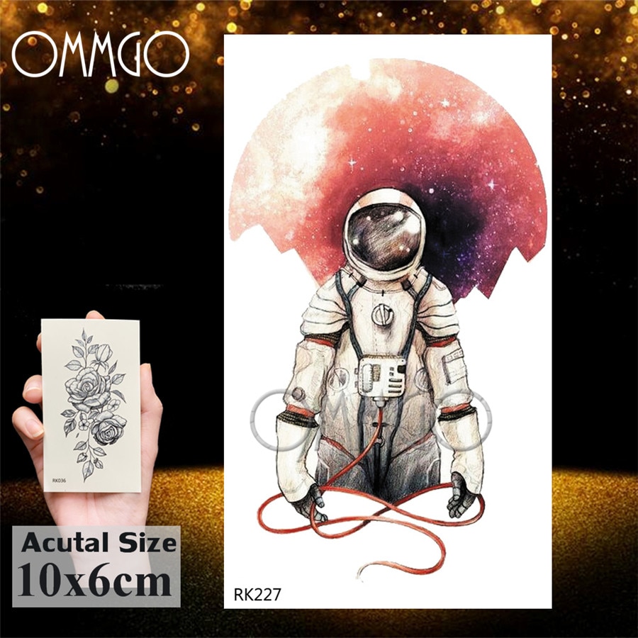 Watercolor Astronaut Universe Temporary Tattoos Sticker For Kids Fake Tattoo Planets Star Tatoos Children Waterproof Space Man