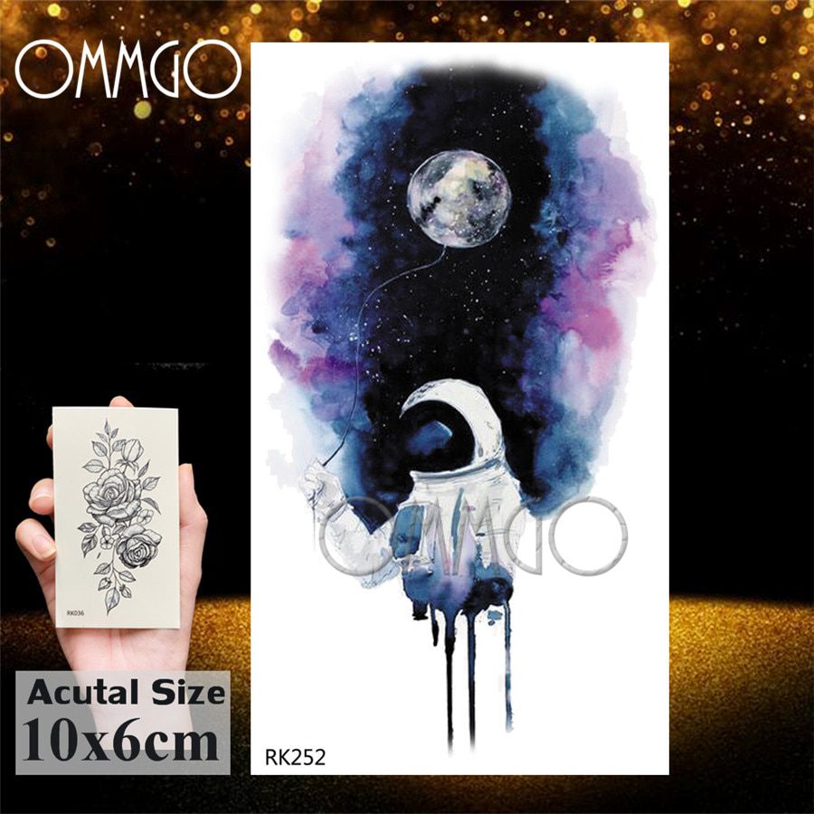 Watercolor Astronaut Universe Temporary Tattoos Sticker For Kids Fake Tattoo Planets Star Tatoos Children Waterproof Space Man