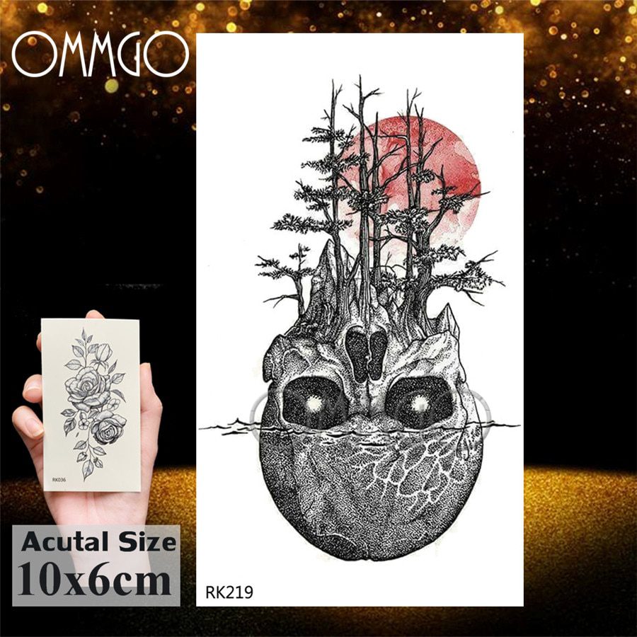 OMMGO 3D Rhombus Triangle Skull Nun Temporary Tattoo Sticker For Men Women Arm Leg Tatoo Paper Waterproof Body Art Black Tattoos