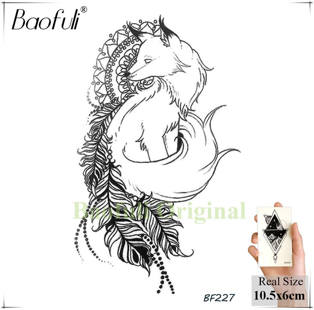 DIY Geometric Animals Fox Plant Temporary Tattoo Women Sexy Waterproof Disposable Black Tatoos Body Art Painting Tattoo Stickers