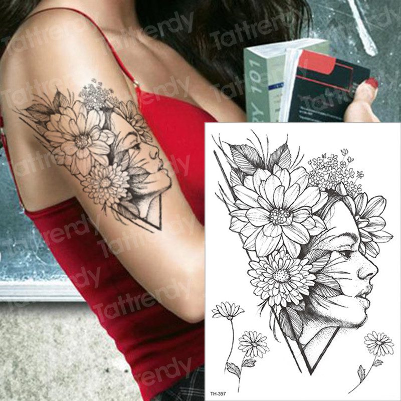 temporary tattoo black flower tattoo sleeves water transfer tatoo sticker peony rose tattoos body art sexy tatoo girl arm tatto