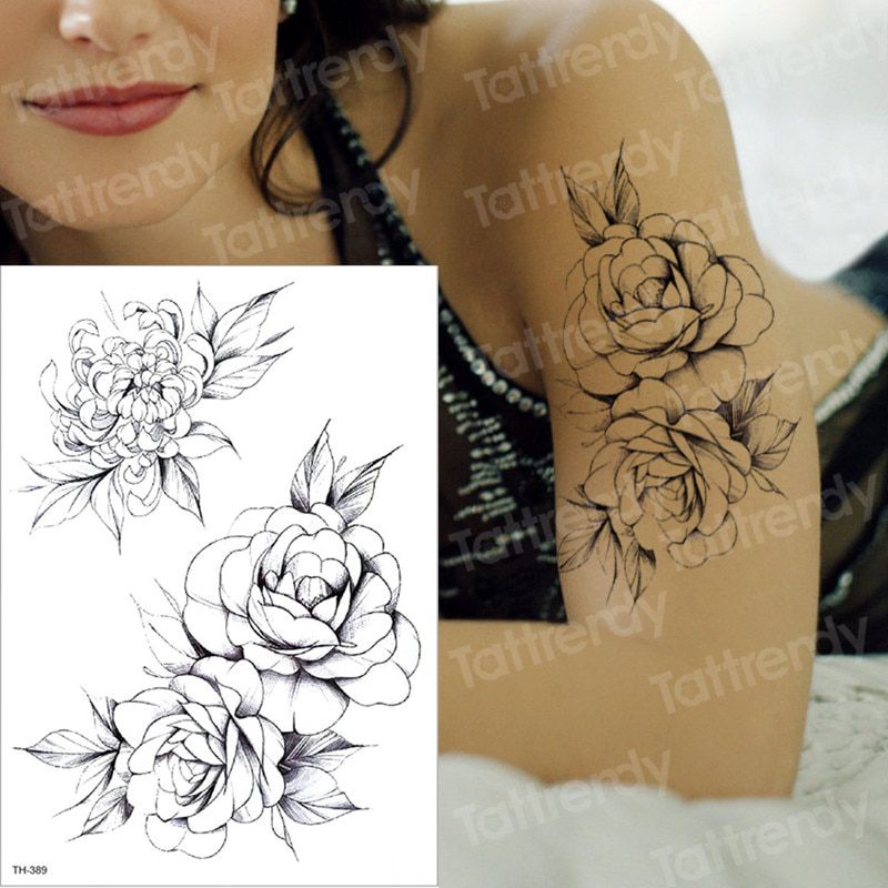 temporary tattoo black flower tattoo sleeves water transfer tatoo sticker peony rose tattoos body art sexy tatoo girl arm tatto