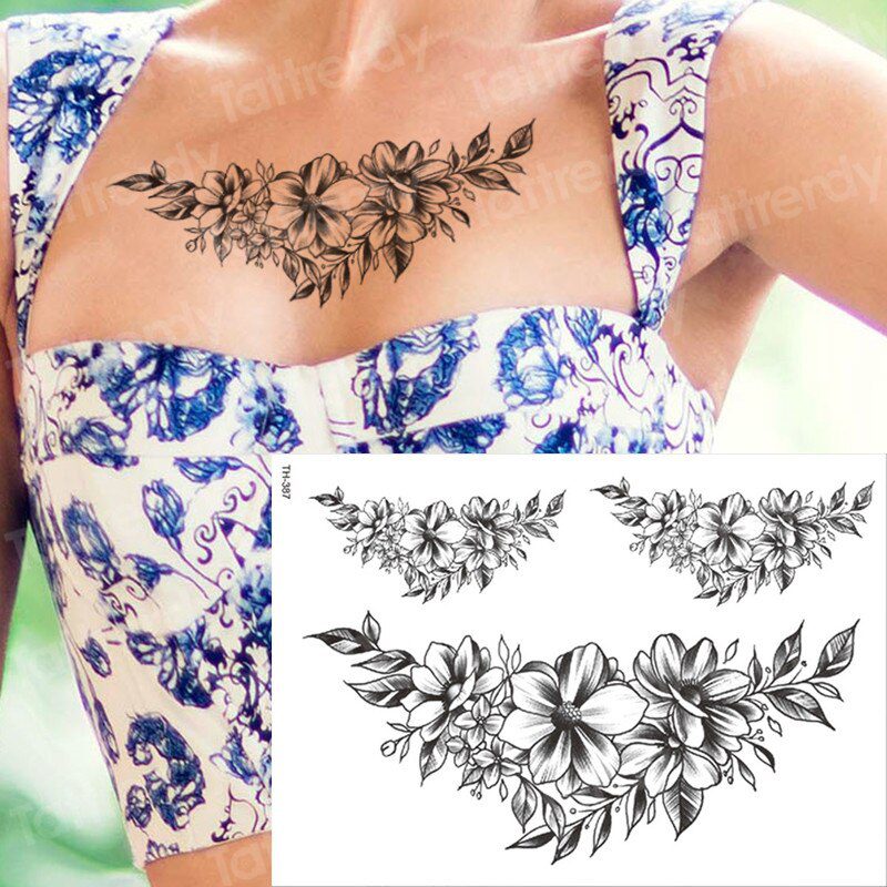 temporary tattoo black flower tattoo sleeves water transfer tatoo sticker peony rose tattoos body art sexy tatoo girl arm tatto