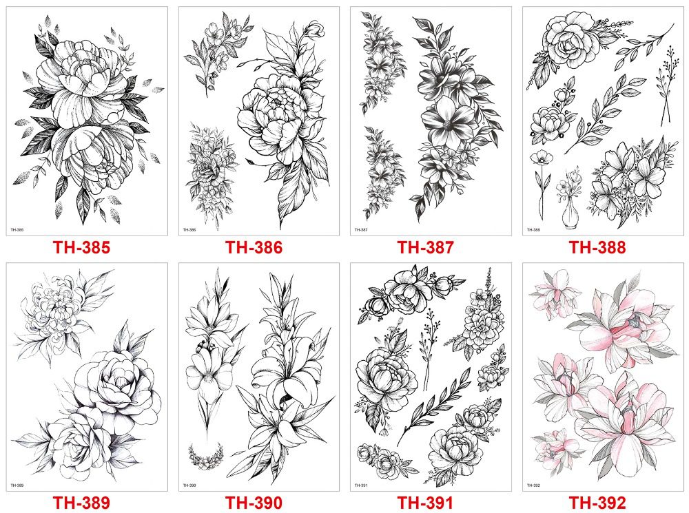 temporary tattoo black flower tattoo sleeves water transfer tatoo sticker peony rose tattoos body art sexy tatoo girl arm tatto