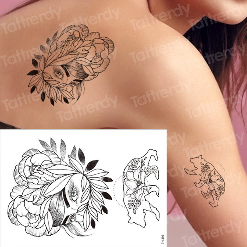 temporary tattoo black flower tattoo sleeves water transfer tatoo sticker peony rose tattoos body art sexy tatoo girl arm tatto