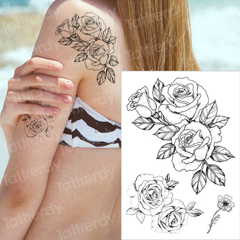 temporary tattoo black flower tattoo sleeves water transfer tatoo sticker peony rose tattoos body art sexy tatoo girl arm tatto