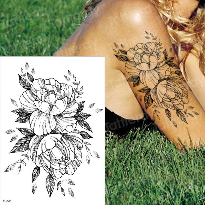 temporary tattoo black flower tattoo sleeves water transfer tatoo sticker peony rose tattoos body art sexy tatoo girl arm tatto