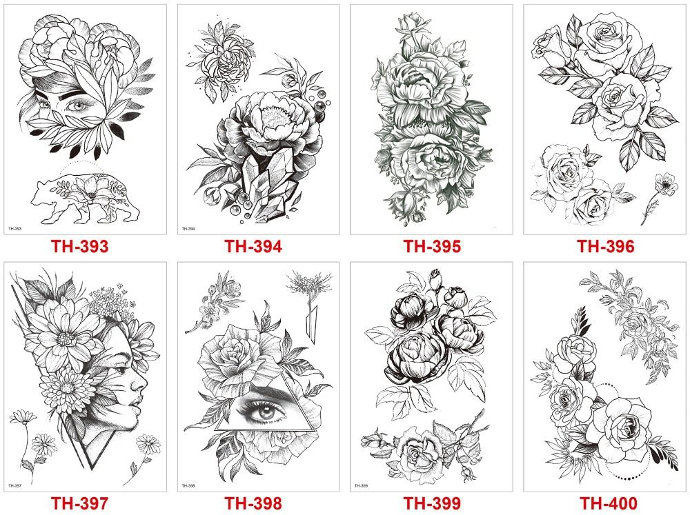 temporary tattoo black flower tattoo sleeves water transfer tatoo sticker peony rose tattoos body art sexy tatoo girl arm tatto