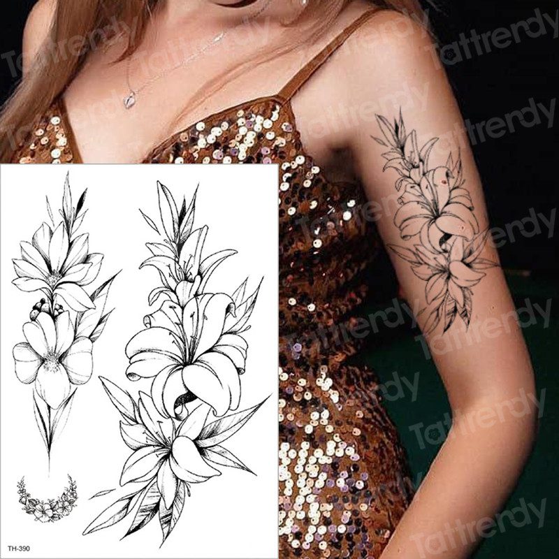 temporary tattoo black flower tattoo sleeves water transfer tatoo sticker peony rose tattoos body art sexy tatoo girl arm tatto