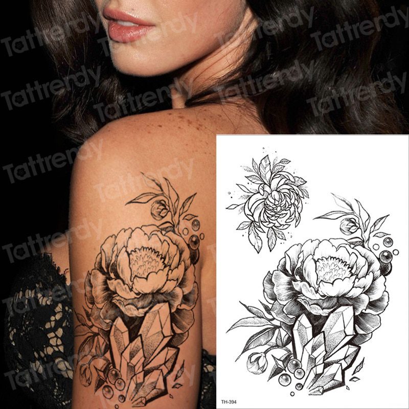 temporary tattoo black flower tattoo sleeves water transfer tatoo sticker peony rose tattoos body art sexy tatoo girl arm tatto