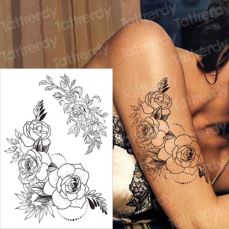 temporary tattoo black flower tattoo sleeves water transfer tatoo sticker peony rose tattoos body art sexy tatoo girl arm tatto