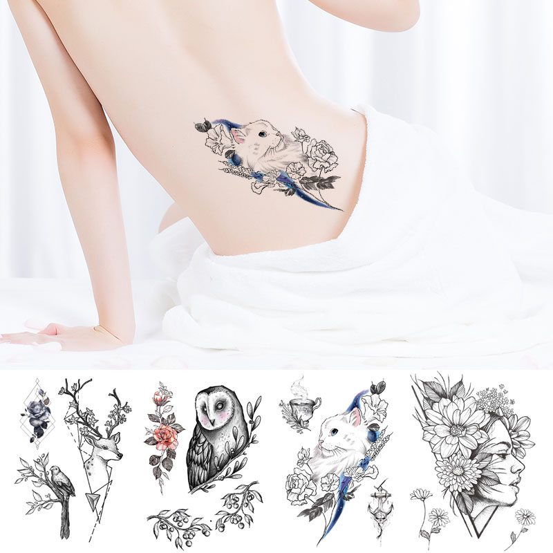 Fashion Black White Flower Tattoo Sticker Women Body Art Peony Rose Waterproof Water Transfer Temporary Tattoo