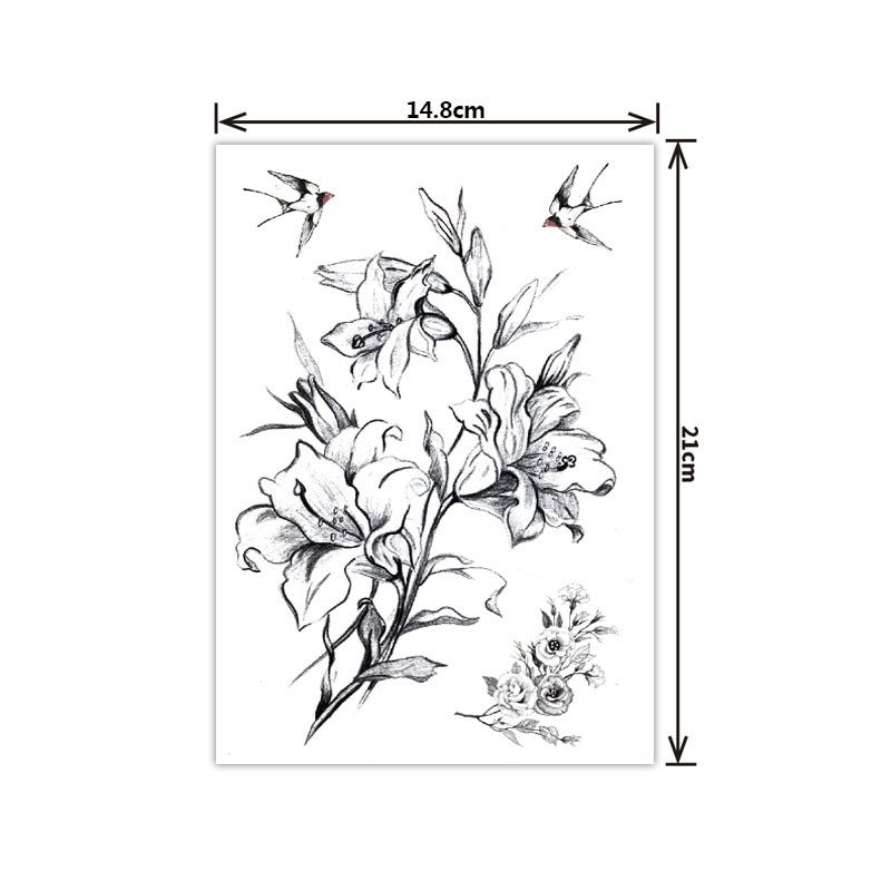 Fashion Black White Flower Tattoo Sticker Women Body Art Peony Rose Waterproof Water Transfer Temporary Tattoo