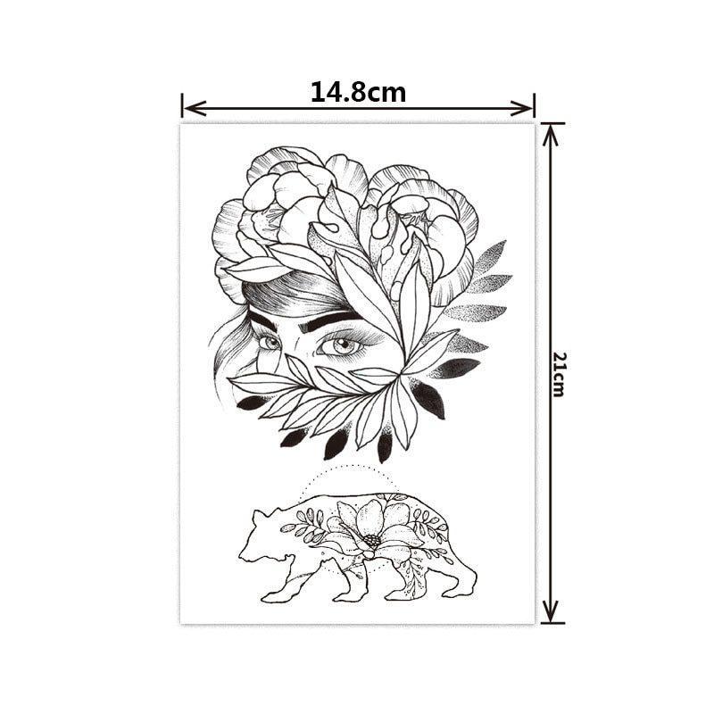 Fashion Black White Flower Tattoo Sticker Women Body Art Peony Rose Waterproof Water Transfer Temporary Tattoo