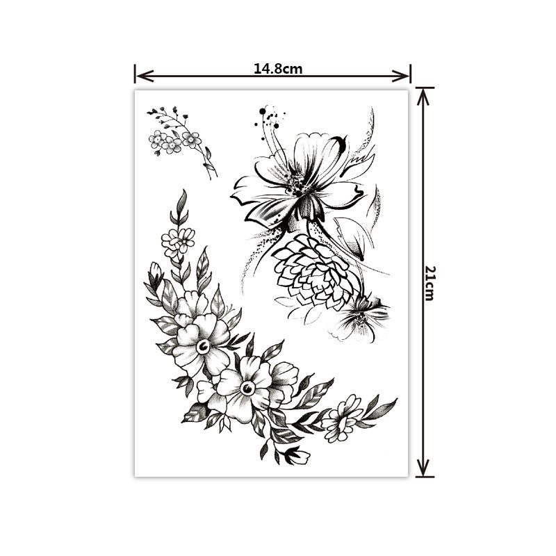 Fashion Black White Flower Tattoo Sticker Women Body Art Peony Rose Waterproof Water Transfer Temporary Tattoo