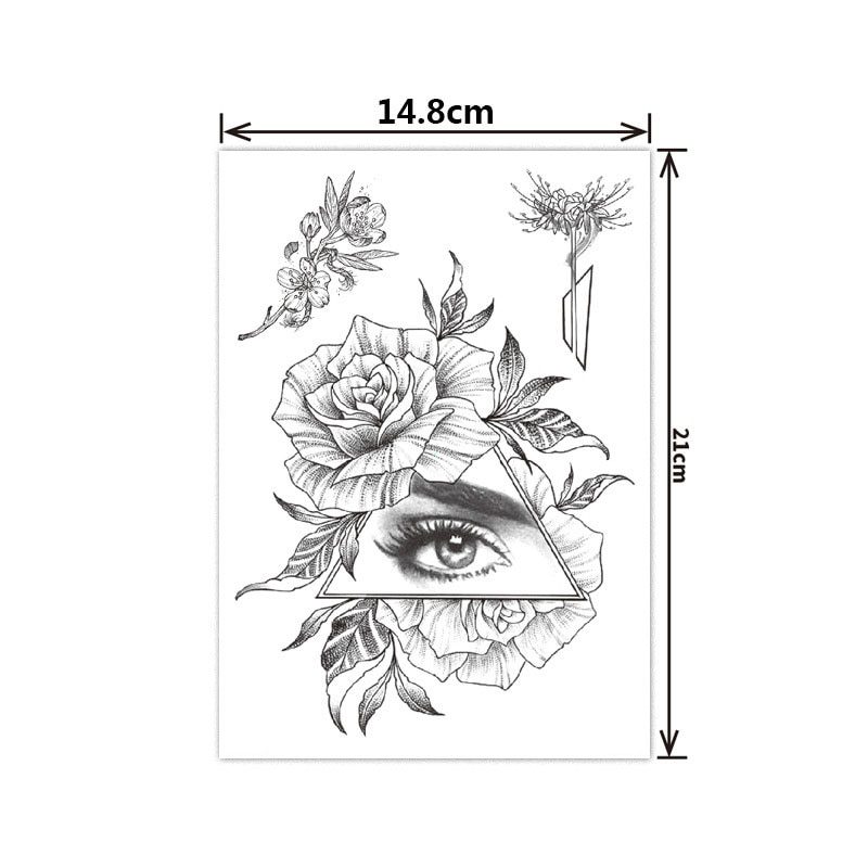 Fashion Black White Flower Tattoo Sticker Women Body Art Peony Rose Waterproof Water Transfer Temporary Tattoo