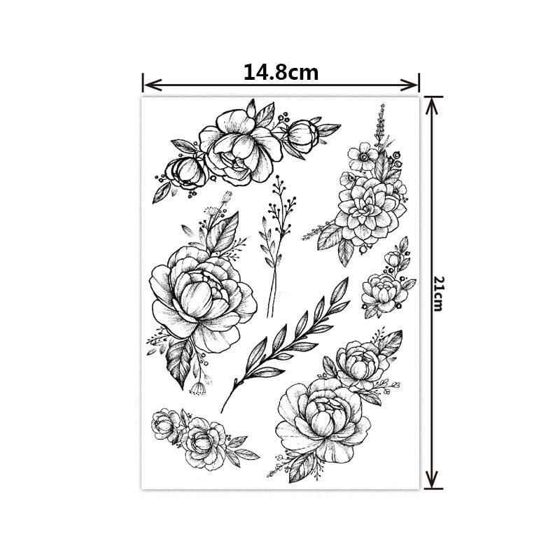 Fashion Black White Flower Tattoo Sticker Women Body Art Peony Rose Waterproof Water Transfer Temporary Tattoo