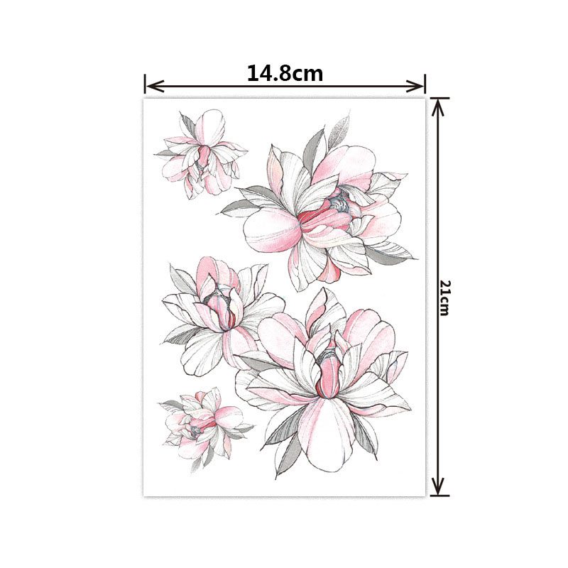 Fashion Black White Flower Tattoo Sticker Women Body Art Peony Rose Waterproof Water Transfer Temporary Tattoo