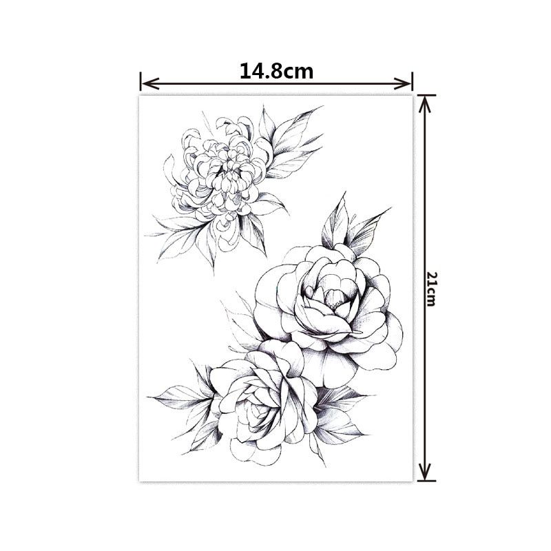 Fashion Black White Flower Tattoo Sticker Women Body Art Peony Rose Waterproof Water Transfer Temporary Tattoo